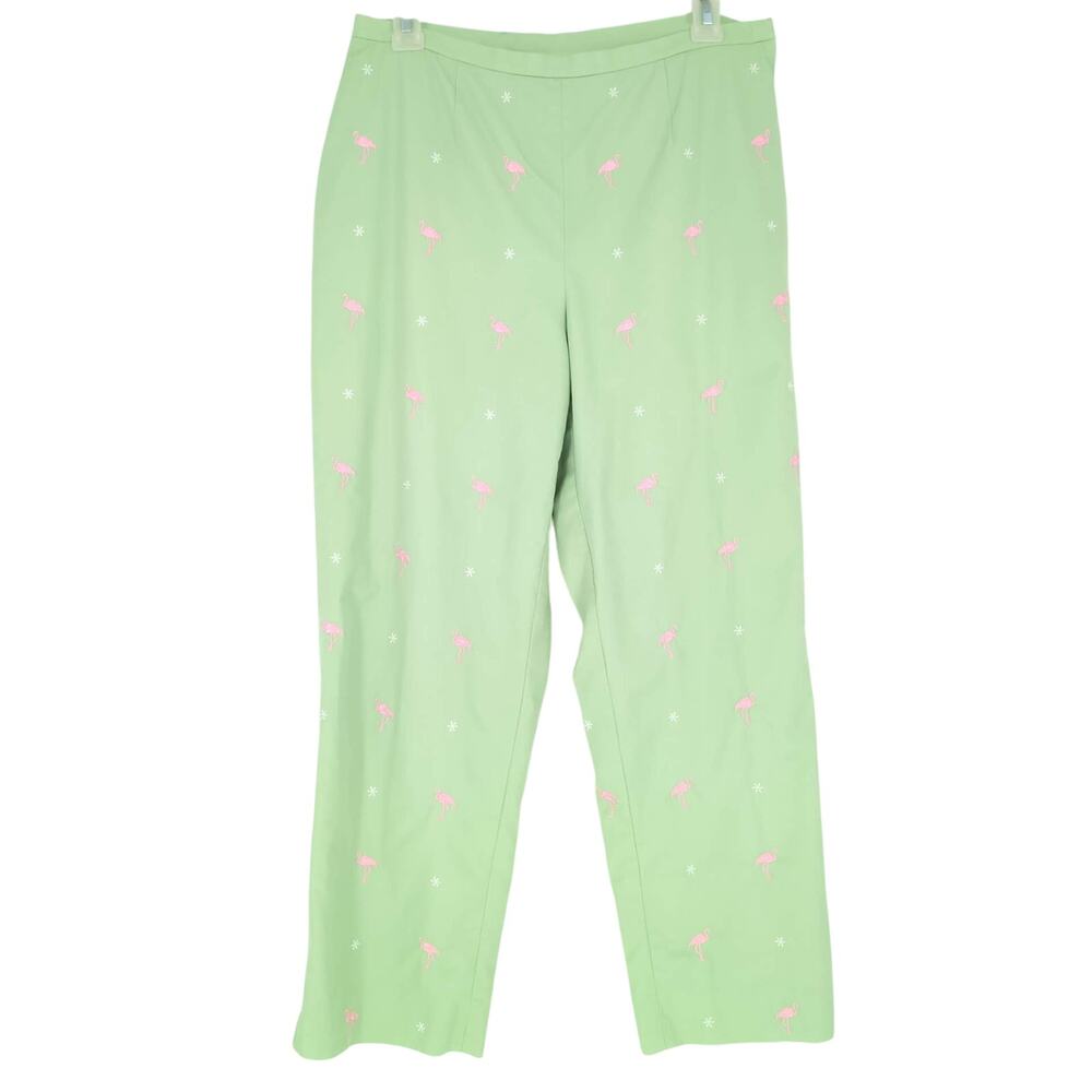 346 Brooks Brothers Women's Pale Green Pink Flamingo Cotton Lined Pants - Size 8
